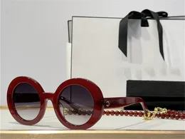 Luxus-Designer-Sonnenbrille mit rundem Design für Damen, Damen-Sonnenbrille für Damen, rote Rahmen, UV400-Schutzgläser mit Perlenkette, mit Originaletui von höchster Qualität