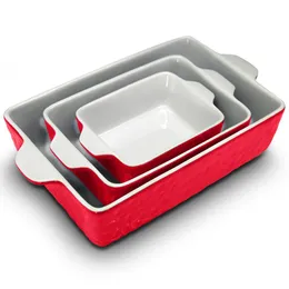 Nutrichef 3 Piece Nonstick Ceramic Bakeware Set - PFOA PFOS PTFE БЕСПЛАТНЫЙ набор для выпечки без запаха керамических сковородок, красный