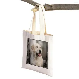 Shoppingväskor casual labrador retriever shopping väska dam canvas tote handväska återanvändbar söt husdjur djurtryck axel för kvinnor