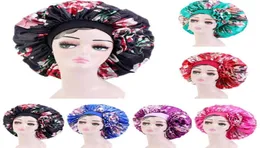 Grand imprimé floral Satin Soie Femmes Turban Bonnet Bonnet De Sommeil Élastique Large Bande Tête Wrap Soins Des Cheveux Africain Dames Chapeau De Nuit Cover8619107