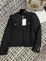 Women's Jackets Designer Autumn Winter New Metal Button Light Luxury Chic Style Celebrity Temperament Letter Lining Black Gold Bright Thread Woven Short Coat WEG6