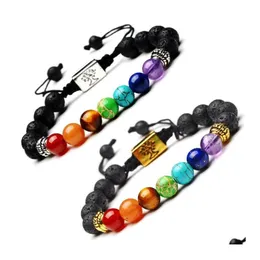 Bärade handgjorda 7 Chakra Tree of Life Charm Strands Armband Lava Stones Mticolor Beads Rope Armband For Women Men Gift Drop Deliv Dhuzd