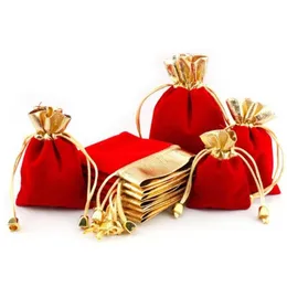 Torebki biżuterii torebki 50pcs veet z koralikami torebki opakowanie świąteczny prezent ślubny czerwony kolor 4 rozmiary upuszczenie dostawy dhawr