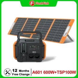 Flashfish Solar Power Set 600W 540Wh Solar generator with 18V100W Solar Panels Emergency power for Home Outdoor Camping RV Drone