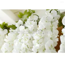 Dekorativa blommor 140 cm Artificial Wall Hanging Vine Simulation Wisteria Flower Decor for Wedding Parties Cafe Store -White