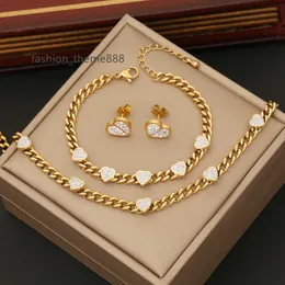 2023 nouvelles femmes mode 3 pièces en acier inoxydable ensemble de bijoux 18k plaqué or plein diamant Zircon coeur collier