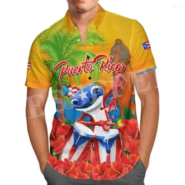 Mäns casual skjortor Anpassade namn Puerto Rico Boricua Country Tattoo Vintage Hawaiian Beach Fashion 3dprint Summer Short Sleeves XA5