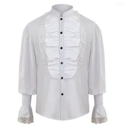 Men's Casual Shirts Men Medieval Pirate Shirt Renaissance Victorian Steampunk Gothic Ruffled Tops Man Halloween Cosplay Costume Chemise