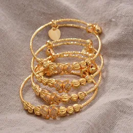 Bangle 4PCS Gold Color Bangles For Girls/Baby/Kids Charm Butterfly Bracelets Bells Jewelry Child Christmas Gifts Bead