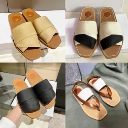 Kobiety Woody Flat Mule Designer Płótno kapcie sandały łydki gumowe dolne letnie buty plażowe