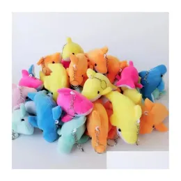 Nyckelringar 50st/Lot 10cm Dolphin Keychains Mini Plush Ring For Birthday Present Kids Party Favors Fashion Pendant Chain Jewelry Drop Del Dhulq