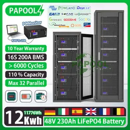 LiFePO4 48V 230Ah 12Kwh Pil Paketi 6000+ Döngü 51.2V 200Ah 100Ah 16S BMS RS485 CAN Max 32 Paralel PC Monitörü AB Stoku VERGİSİ YOK