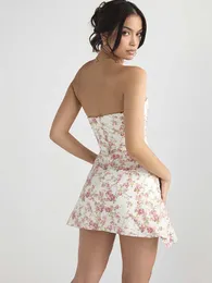 NUOVO ROSE Stampa una linea Mini abito senza spalline Wome Abito adorabile abiti da corsetto di alta qualità