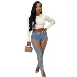 Women's Jeans Casual Women Sheer Mesh See Through Pencil Pants Slim Bodycon Denim Streetwear Clothes For Outfit