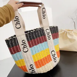 2023 Ny designer Tote Bag Fashion Stripe Contrast Grass Woven Bag Stor vävd handhållen shoppingväska strandpåse