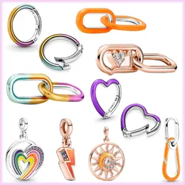 2023 Summer 925 Sterning Silver Tie-Dye Double Link Orange Link Purple Heart Connector Charm Fit Original Pandora Me Armband Smycken DIY