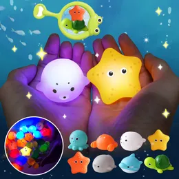 Bath Toys Baby Bath Toys Cute Luminous Floating Animals Swimming Water Light Play Fun Bathroom Bathtub Fishing Net for Kids Gift 230525