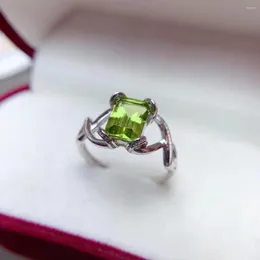 Cluster Ringe Natürliche Peridot Ring Für Frauen Edlen Schmuck Echt 925 Sterling Silber 6x8mm Quadrat Edelstein Unterstützung test Exquisite Geschenk