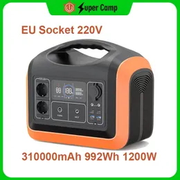 슈퍼 캠프 1200W AC 순수 사인 웨이브 아울렛 발전소 992WH 220V-240V 홈 백업 옥외 캠핑 RV EU 소켓을위한 발전기