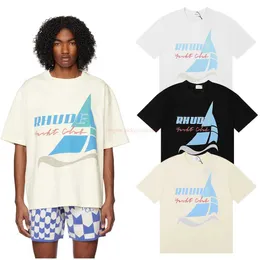 Designermode Kleidung T-Shirts T-Shirt 2023 New Rhude Yacht Club Bedrucktes, hochgewichtiges Doppelgarn aus reiner Baumwolle Kurzarm-T-Shirt für Männer Frauen Jugend Baumwolle Streetwear