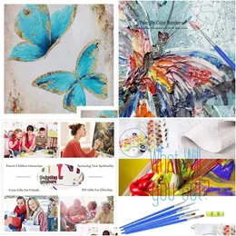 Paintings Adt Paint By Number Kits On Canvas 40X50Cm Diy Acrylic Painting Kit For Kids Adts Beginner Butterfly Drop Delivery Home Ga Dhykq