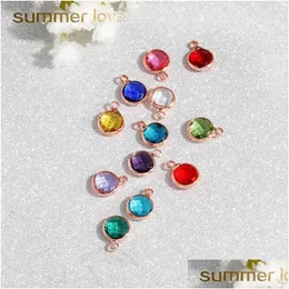 Charms Nya rosguld Birthstone Rhinestones 8.7mm Charm Glass Pendant DIY för smycken tillverkning av halsbandsarmband.