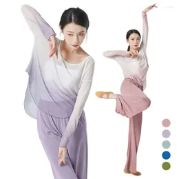 Abbigliamento da palcoscenico Donna Balletto Danza Top Avvolgere Maglie a maniche lunghe con collo a maglia Fasciatura Costumi per la pratica dell'allenamento