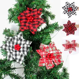 Christmas Decorations Artificial Flowers Plaid Center Floral Picks Tree Garland Decor DIY Xmas Gifts Ornament Navidad Accessories