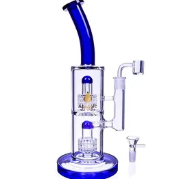 Blue Double Matrix Perc Glass Bong per acqua Dab Rigs Narghilè Shisha Grandi tubi per acqua in vetro Bong per olio con giunto da 14 mm