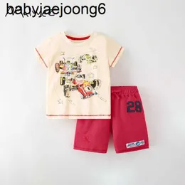 Malwee Boys 'Summer New Middle and Small Elastic Waistズボン半袖ラウンドネックシャツの子供用2ピースセット