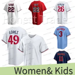 Dzieci Kobiety Byron Buxton Jersey 26 Max Kepler Baseball Jorge Lopez Jhoan Duran Carlos Correa Joe Ryan Nick Gordon 2 Luis Arraez Blue Młodzieżowe koszulki zszyte