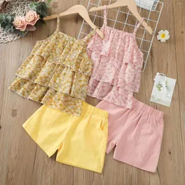 Ensembles de vêtements été fille chemisier à fleurs Shorts costume bébé Camisole pantalon deux pièces tenue de vacances décontractée vêtements