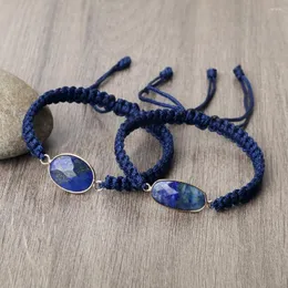 Strand Charm Men's Braided Bracelet Navy Rope Handmade Blue Sandstone Natural Stone Pendant Bracelets & Bangles Yoga Jewelry For