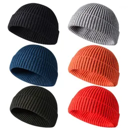 Cykelmössor masker vinter varmt stickat brimfri hatcap skalle vindtät elastisk mössa höst män unisex melon cap