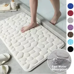 Carpet Bathroom Bath Mat 3D Cobblestone Embossed Non Slip Floor Rug Water Absorbent Doormat Memory Foam Foot 230525