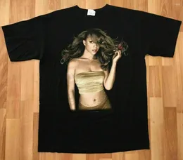 Men's T-skjortor VTG 90S CRONIES Mariah-Carey Butterfly 1998 Mens Black Shirt