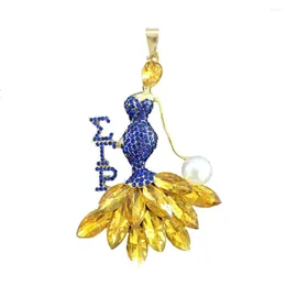 Charms University Fraternity Inlaid With Yellow And Blue Rhinestones Greek Letters SGR Charm Jewelry