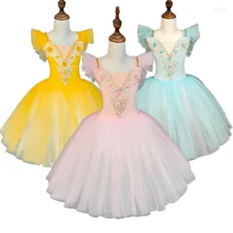 Desgaste de la etapa Vestido de baile Malla de ballet Escote corazón Falda de tul Rendimiento Vestidos para niños Disfraces Tutú Bailarina