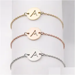 Charm armband rostfritt stål armband liten az 26 bokstav initial för kvinnliga män smycken grossist droppleverans dhytw