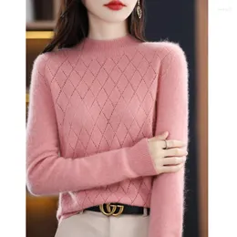 Kvinnors tröjor Autumn and Winter Solid Color Semi-Turtleneck Temperament Pure Sheep Hair Rombic Loose Knit Base Casual Long Sleeve