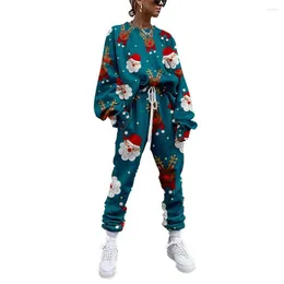 レディースツーピースパンツ女性トラックスーツクリスマスピース秋のファッションカジュアル長袖プルオーバー衣装ハイウエスト包帯