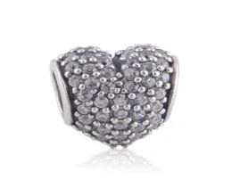 100 925 Sterling Silver White Pave Heart Bead Fits European Jewelry Pandora Chamilia Charm Bracelets1856934