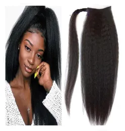 1 UNID Kinky Straight Hair Ponytails Clip In Long Straight Hairpieces Brazilian Human Hair Wrap Around Pony tails Extensiones de cabello nat4079488