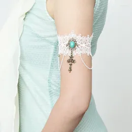 Urok bransoletki Armlet dla kobiet ręcznie robiony kwiat biały koronkowy Kamienny krzyż zanurz opaskę Armband ślub ślubna gotycka biżuteria
