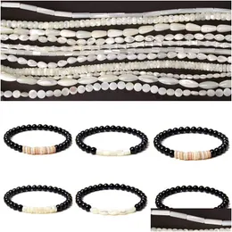 Strand de miçanga branca mãe natural de pérola pulseira preta de 6 mm de micea de contas boho masculino Mulher Variamento de joalheria requintada Dhofn