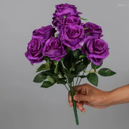 Dekorative Blumen 9 Köpfe Rose Großer Blumenstrauß mit künstlicher Seidenblume DIY Hochzeit Party Blumenstrauß Zuhause Wohnzimmer Tischdekoration Fake