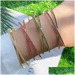 Bangle 3Pcs Dainty Colorf Cz Cuff Bangles For Women Girls Minimalist Geometric Shape Bracelet Punk Jewelry Drop Delivery Bracelets Dh3Su