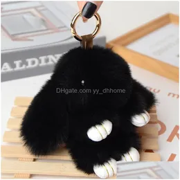 Keychains Lanyards Fluffy Faux Fur Keychain For Women Plush Pompom Hare Key Chain On Bag Car Trinket Female Jewelry Party Dolls Gi Dhq3X