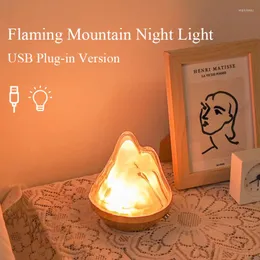 Luzes noturnas RGB Flame Mountain USB Light Remote Control Touch Ripple Led Led Decorative Home Bedroom NightStand Presente