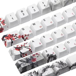 Combos lx9b 68 keys keycap wangjiang ameixa blussom keycap corante sublimação oem perfil teclado mecânico keycap para k6 ifg68 tada68